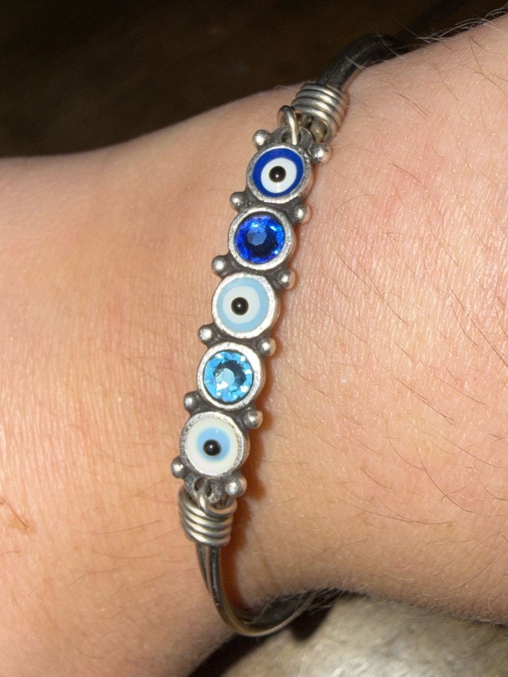 Blue Evil Eye Crystal Bangle Bracelet for Women